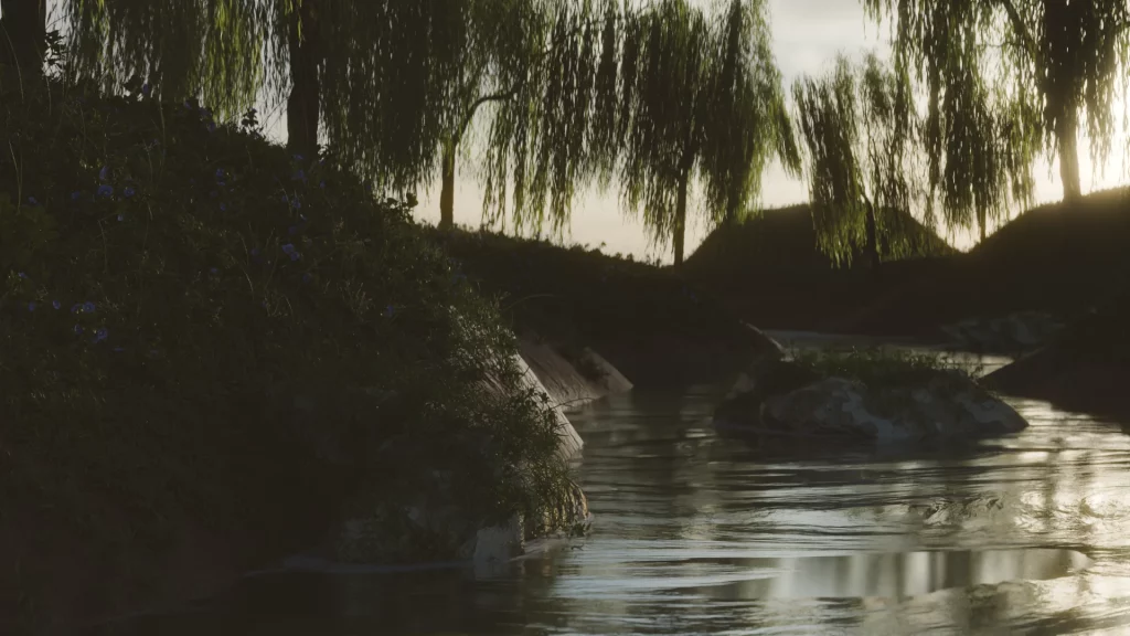 Landscape of a riverside with trees